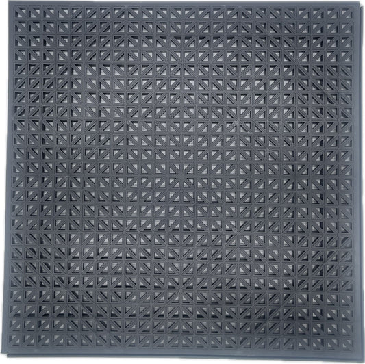 A square dark gray textured floor mat with a repeating geometric triangular pattern, shown flat against a white background.