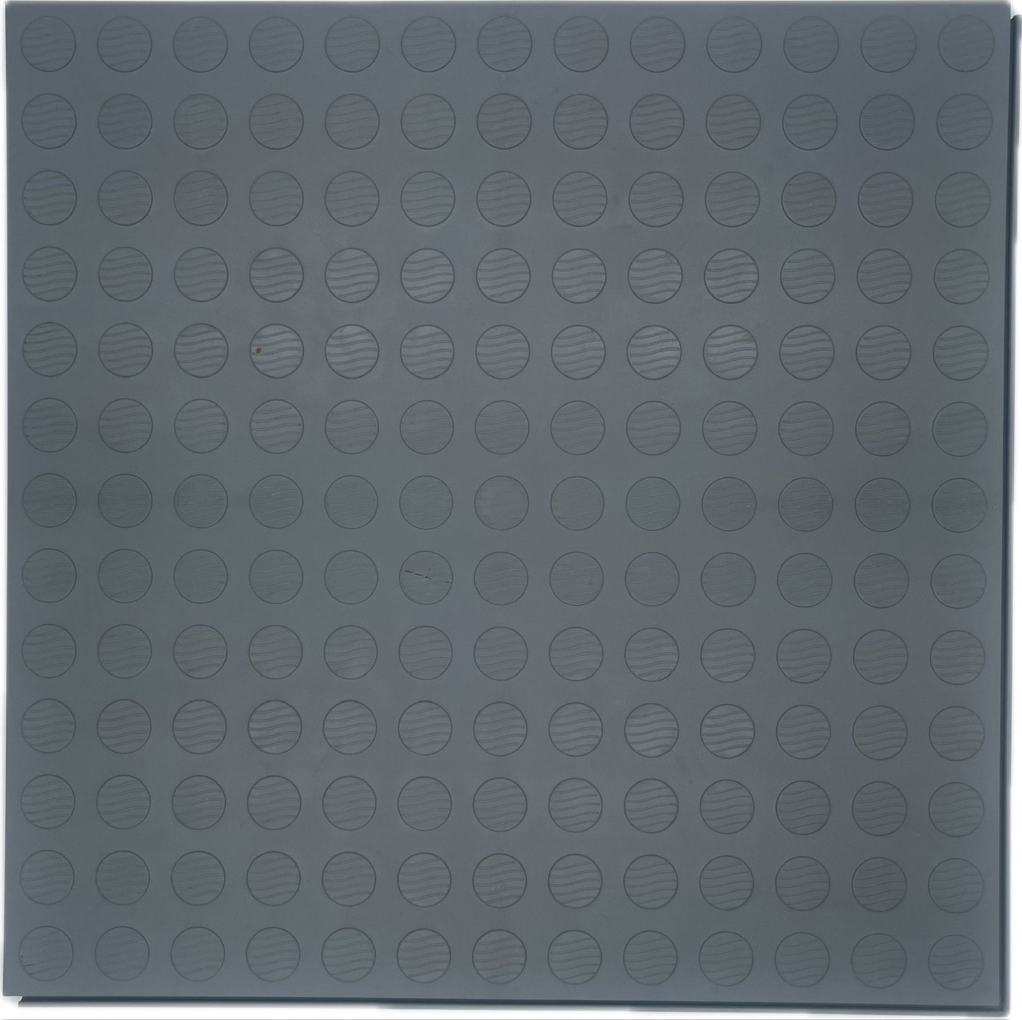 A square gray textured flooring garage mat featuring a grid pattern of raised circular dots, shown flat against a white background.